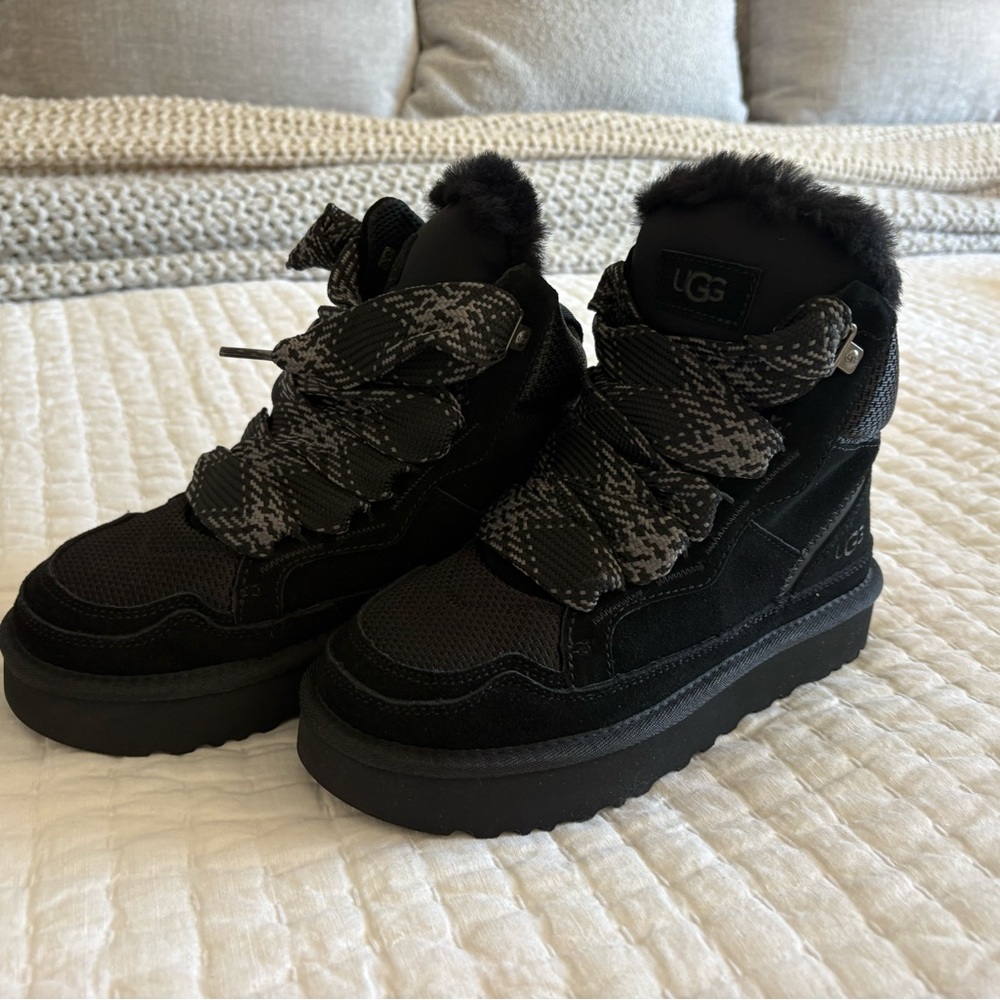 New! Never worn. UGG Highmel Black High-Top Sneakers with Patterned Laces